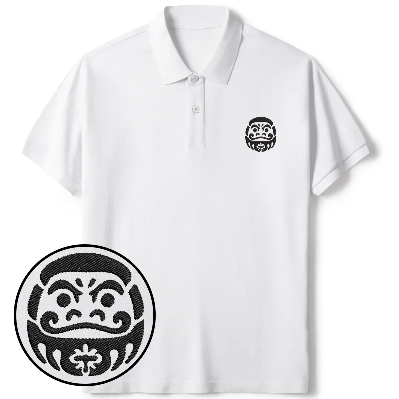 Tokyo-Tiger Japanese Daruma Embroidered Polo T-Shirt