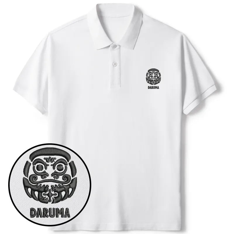 Tokyo-Tiger Japanese Daruma Doll Embroidered Polo T-Shirt