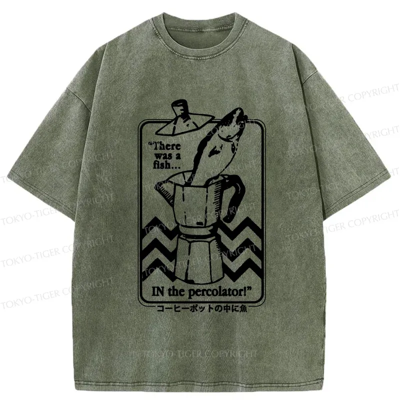 Tokyo-Tiger Fish In The Coffee Machine Washed T-Shirt