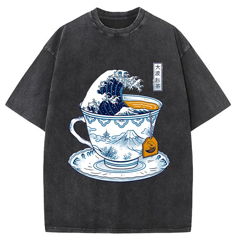 Tokyo-Tiger The Great Kanagawa Tea Wave Washed T-Shirt