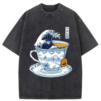 Tokyo-Tiger The Great Kanagawa Tea Wave Washed T-Shirt