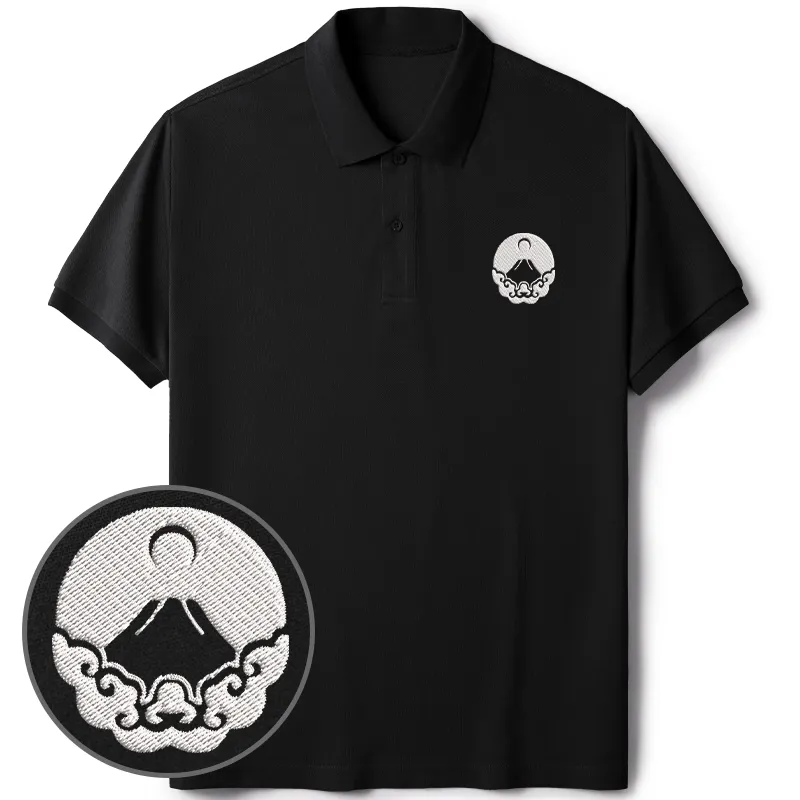 Tokyo-Tiger Mount Fuji Covered In Clouds Embroidered Polo T-Shirt