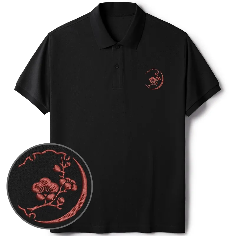 Tokyo-Tiger A Branch Of Sakura Embroidered Polo T-Shirt
