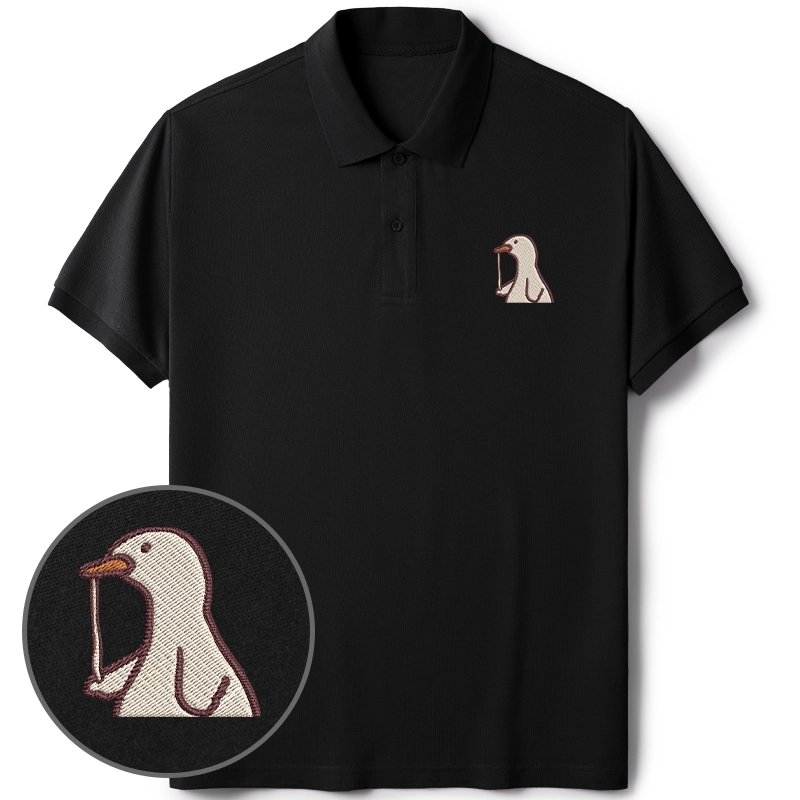 Tokyo-Tiger Goose Eating Ramen Embroidered Polo T-Shirt
