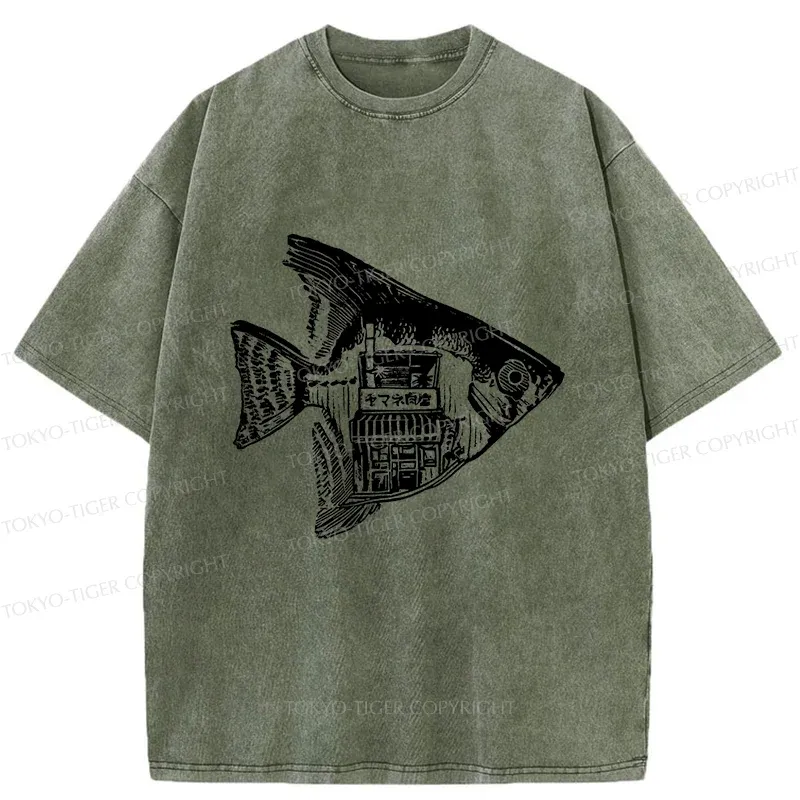 Tokyo-Tiger Grilled Fish Restaurant Washed T-Shirt