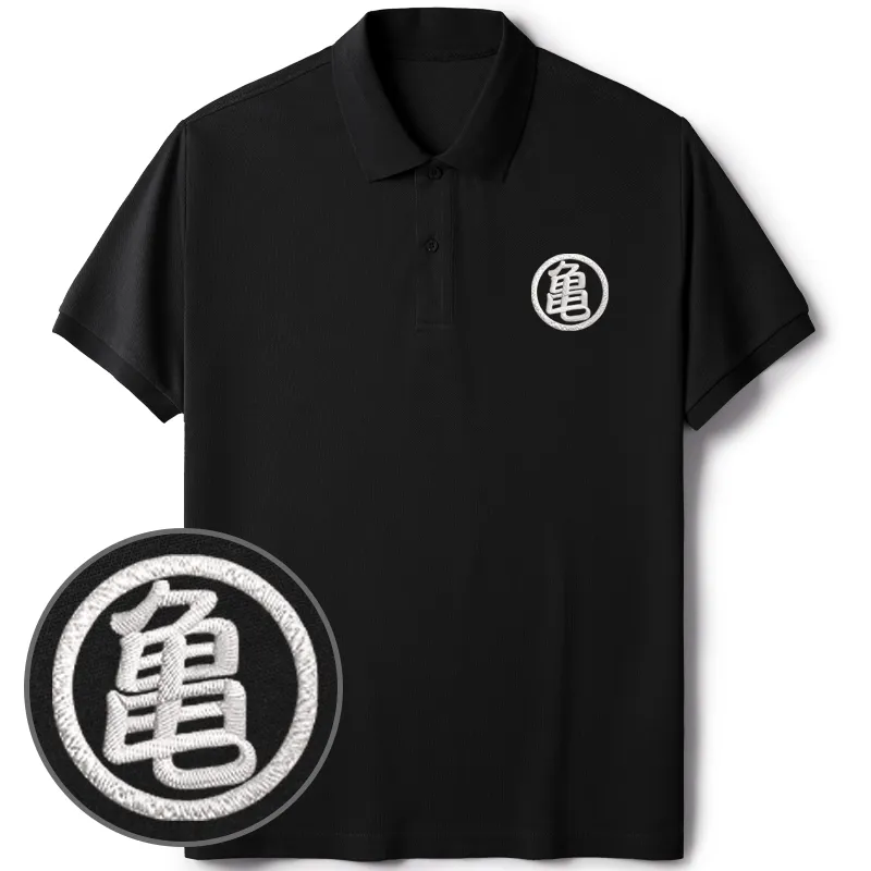 Tokyo-Tiger Kame Janpanese Kanji Embroidered Polo T-Shirt