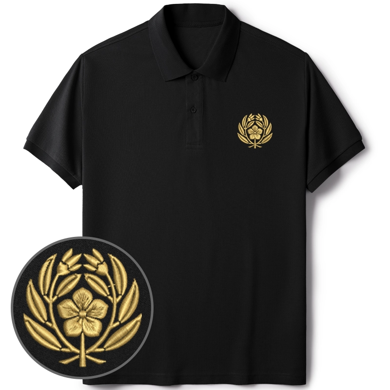 Tokyo-Tiger Japanese Sakura Pattern Embroidered Polo T-Shirt