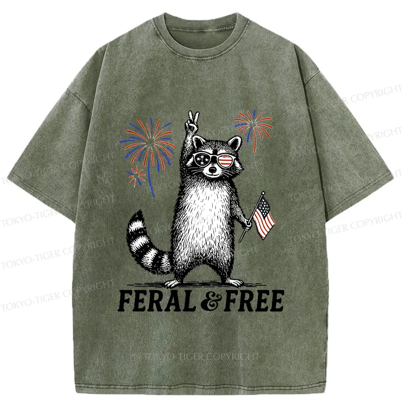 Tokyo-Tiger Raccoon Celebrating The Festival Washed T-Shirt