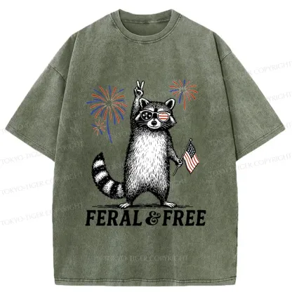 Tokyo-Tiger Raccoon Celebrating The Festival Washed T-Shirt