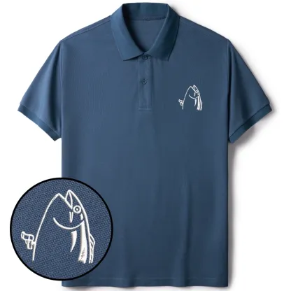 Tokyo-Tiger Fish With A Gun Embroidered Polo T-Shirt