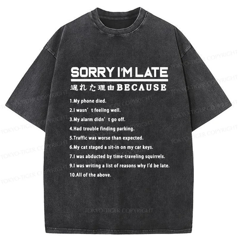 Tokyo-Tiger Reason For Being Late Washed T-Shirt