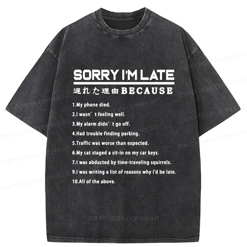 Tokyo-Tiger Reason For Being Late Washed T-Shirt
