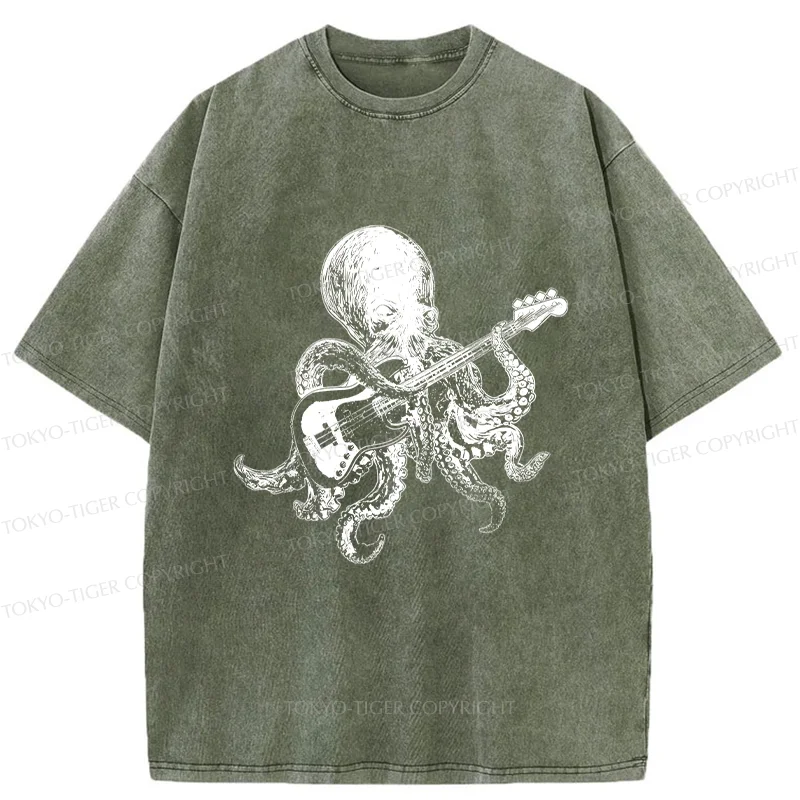 Tokyo-Tiger Octopus Guitarist Washed T-Shirt