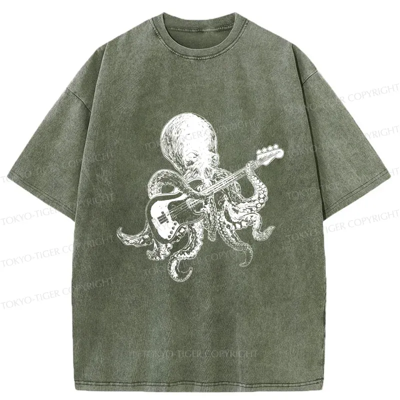 Tokyo-Tiger Octopus Guitarist Washed T-Shirt