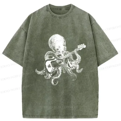 Tokyo-Tiger Octopus Guitarist Washed T-Shirt