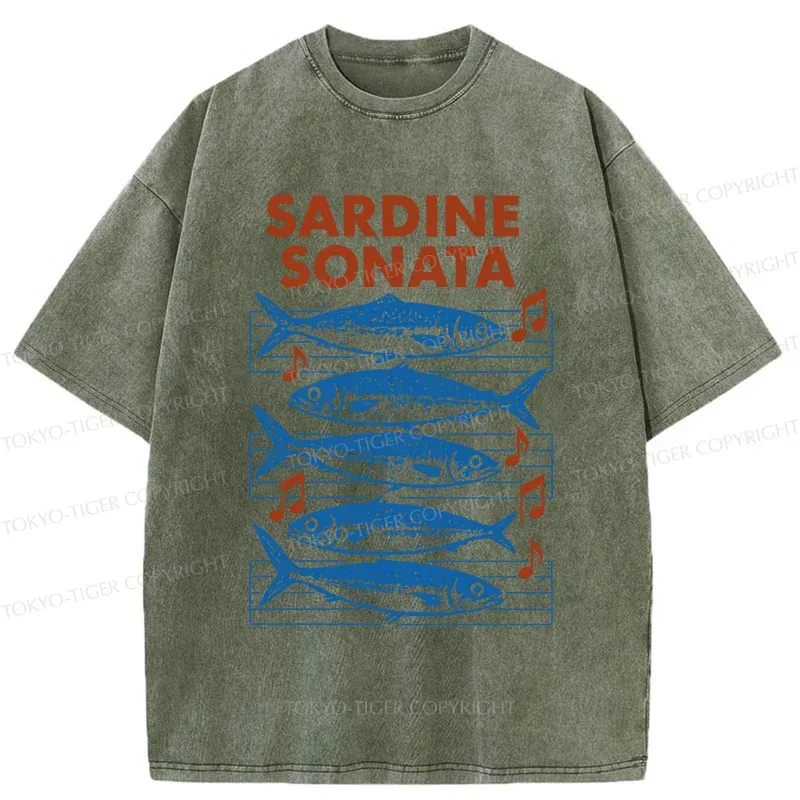 Tokyo-Tiger Sardines Sheet Music Washed T-Shirt