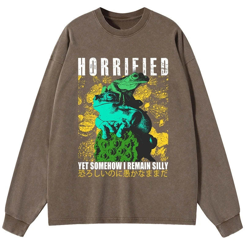 Tokyo-Tiger Horrified Two Frogs Funny Washed Long Sleeve T-Shirt