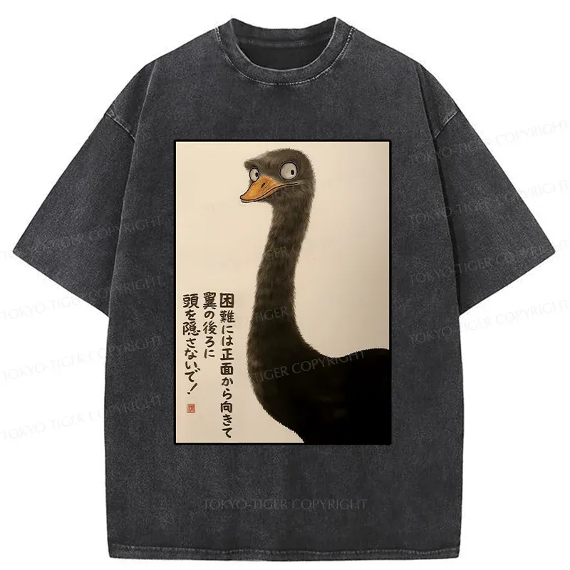 Tokyo-Tiger Avoid Difficulties Funny Washed T-Shirt
