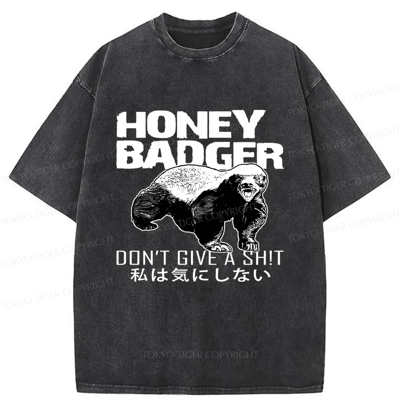 Tokyo-Tiger Honey Badger Funny Washed T-Shirt