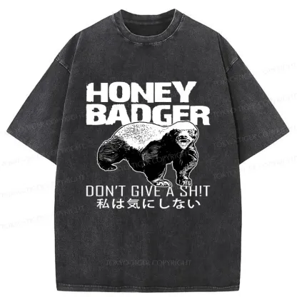 Tokyo-Tiger Honey Badger Funny Washed T-Shirt