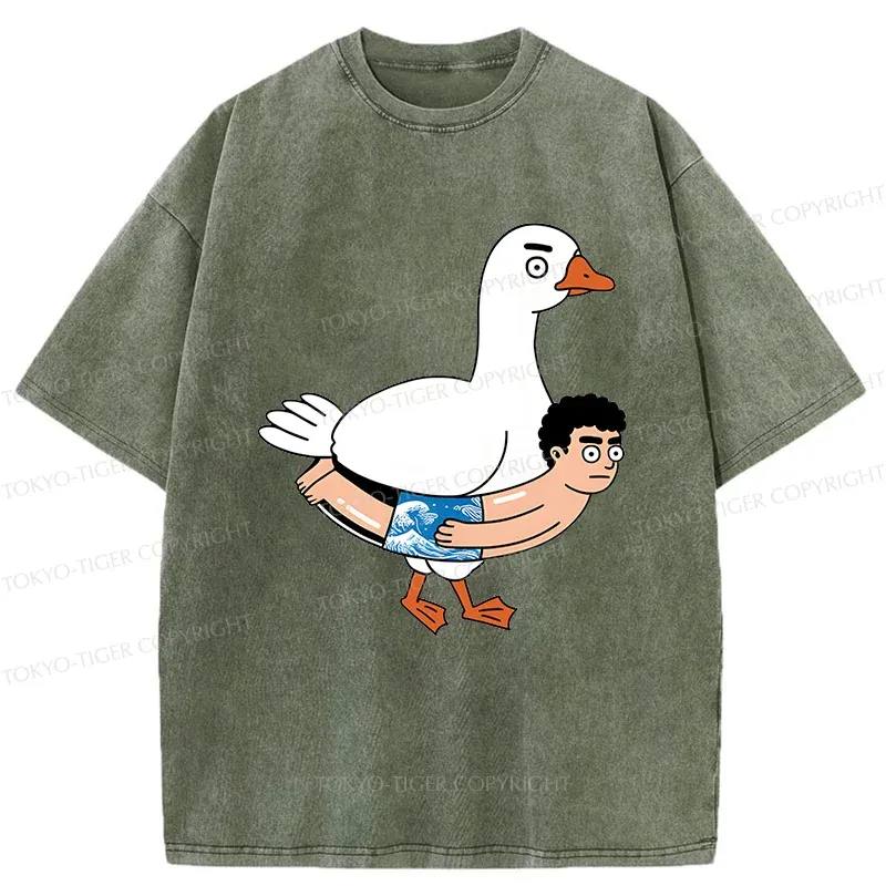 Tokyo-Tiger Goose With Swimming Ring Washed T-Shirt
