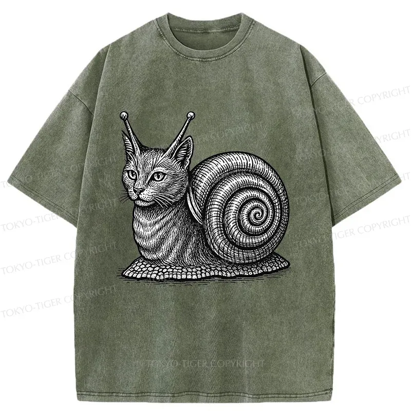 Tokyo-Tiger Snail Cat Washed T-Shirt