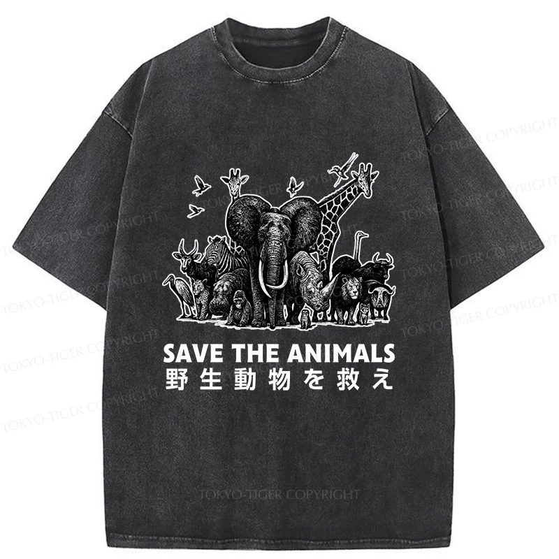 Tokyo-Tiger Save Animals Washed T-Shirt