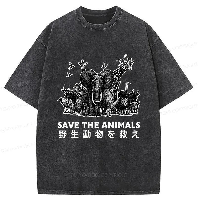 Tokyo-Tiger Save Animals Washed T-Shirt