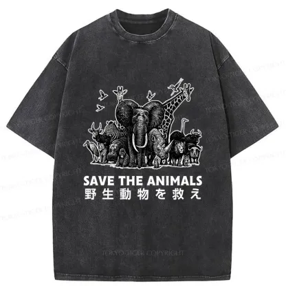 Tokyo-Tiger Save Animals Washed T-Shirt