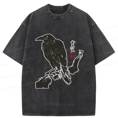 Tokyo-Tiger Crow Ancient Painting Washed T-Shirt