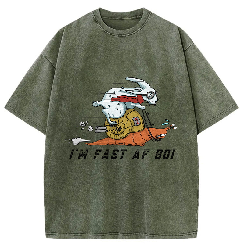 Tokyo-Tiger Funny Rabbit Riding A Snail Washed T-Shirt