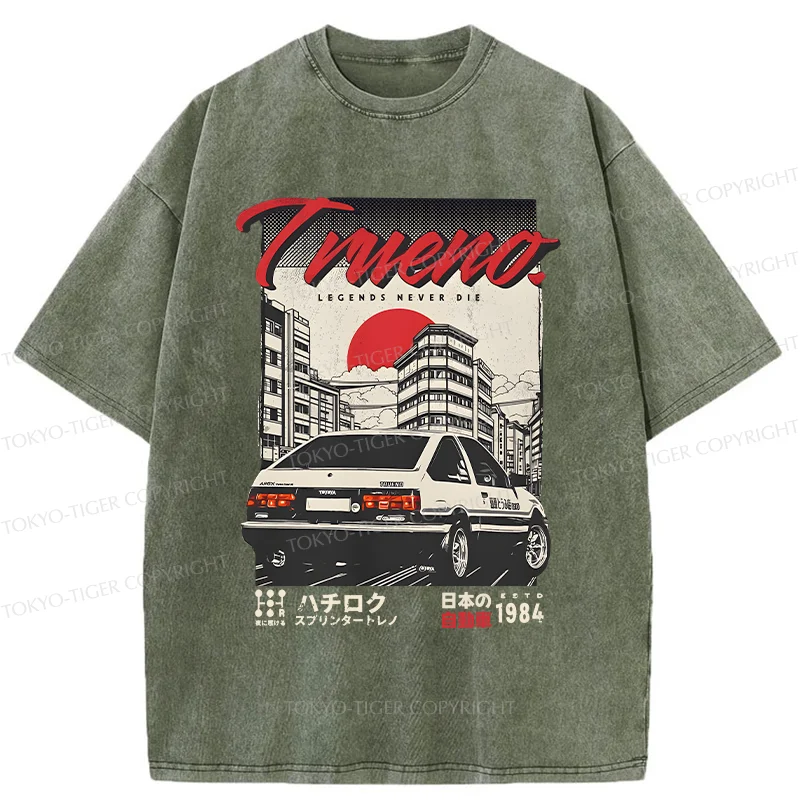 Tokyo-Tiger Retro Japanese Car Funny Washed T-Shirt