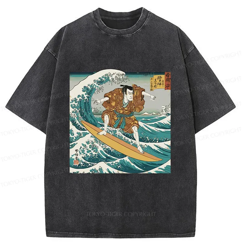 Tokyo-Tiger Samurai Surf Washed T-Shirt
