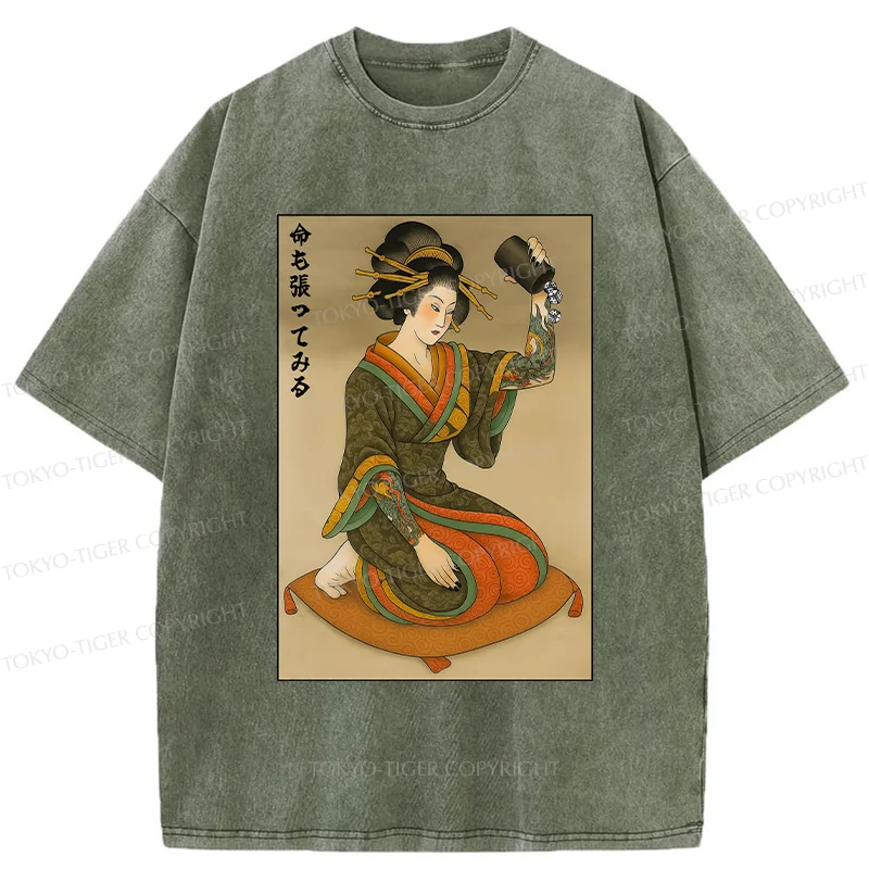 Tokyo-Tiger Geisha With Dice Washed T-Shirt