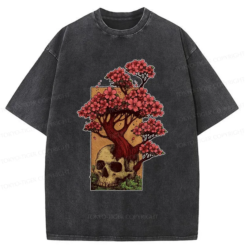 Tokyo-Tiger Skull Flower Washed T-Shirt