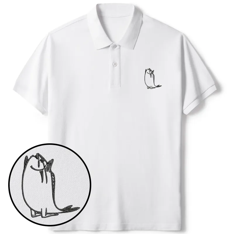 Tokyo-Tiger Kneeling Fish Embroidered Polo T-Shirt