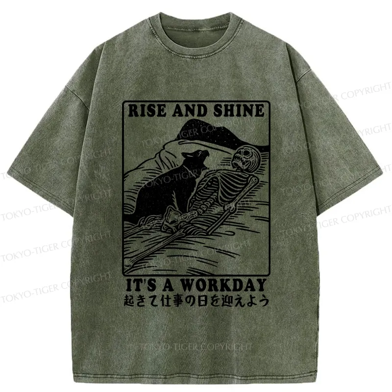 Tokyo-Tiger Rise And Shine It's A Workday Washed T-Shirt
