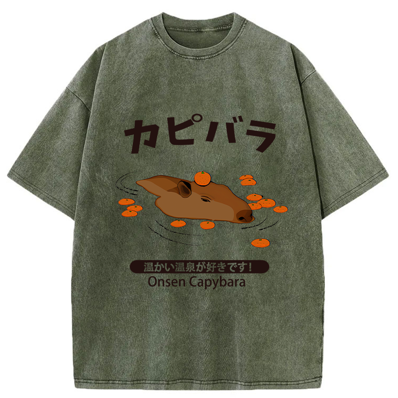 Tokyo-Tiger Onsen Capybara Washed T-Shirt