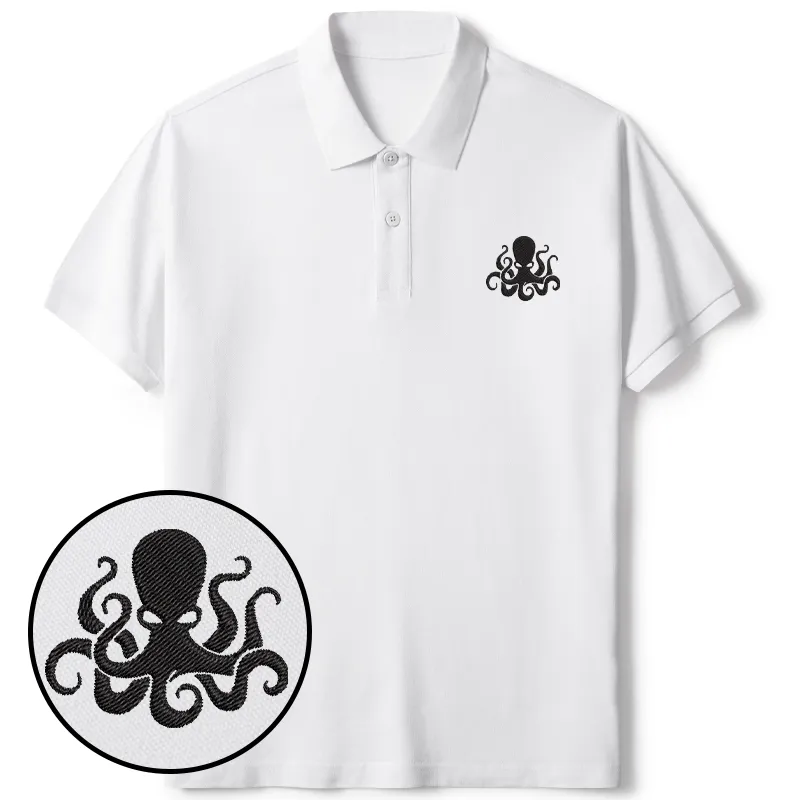 Tokyo-Tiger Japanese Octopus Embroidered Polo T-Shirt