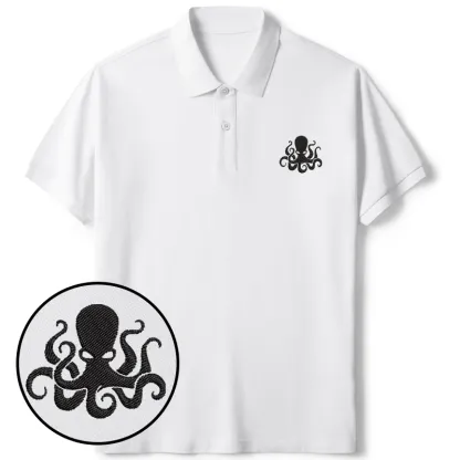 Tokyo-Tiger Japanese Octopus Embroidered Polo T-Shirt