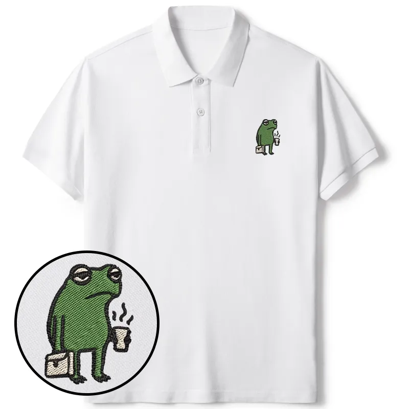 Tokyo-Tiger Funny Frog Going To Work Embroidered Polo T-Shirt