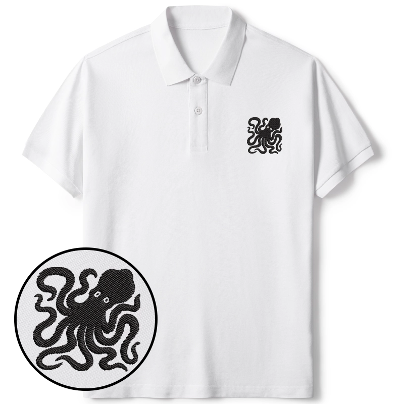 Tokyo-Tiger Japanese Tako Embroidered Polo T-Shirt