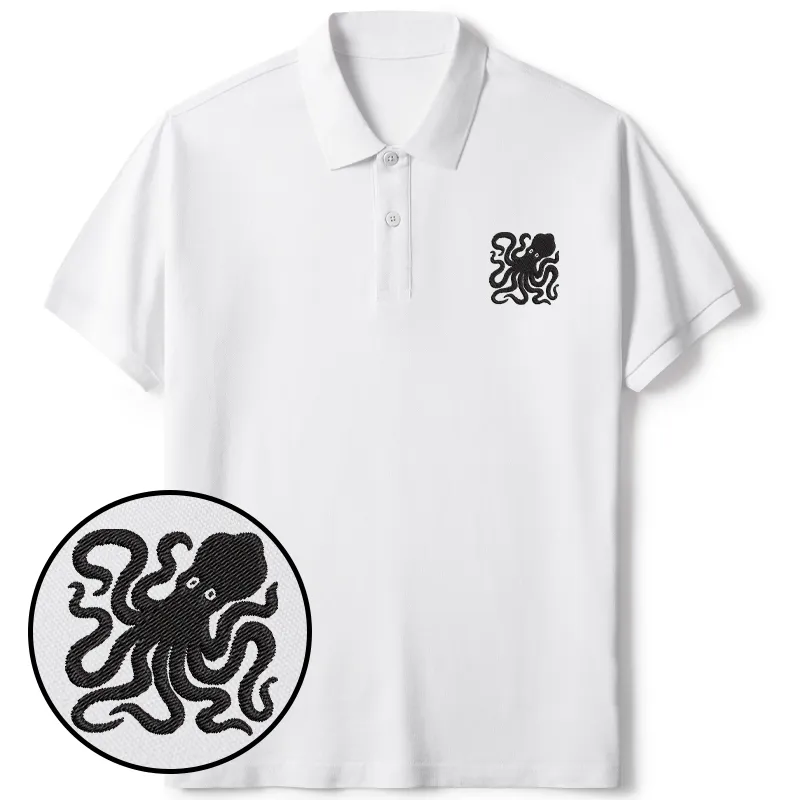 Tokyo-Tiger Japanese Tako Embroidered Polo T-Shirt