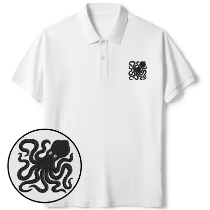 Tokyo-Tiger Japanese Tako Embroidered Polo T-Shirt