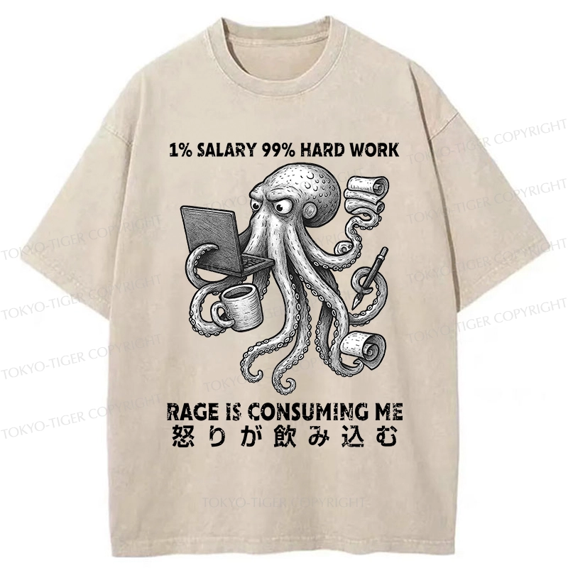 Tokyo-Tiger 1% Salary 99% Hard Work Washed T-Shirt