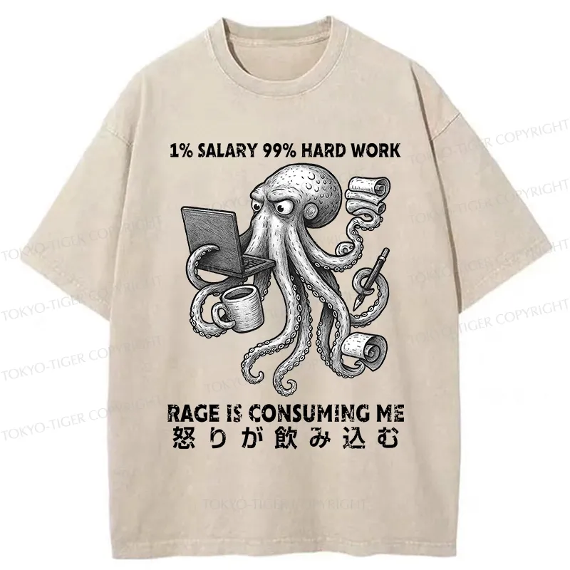 Tokyo-Tiger 1% Salary 99% Hard Work Washed T-Shirt