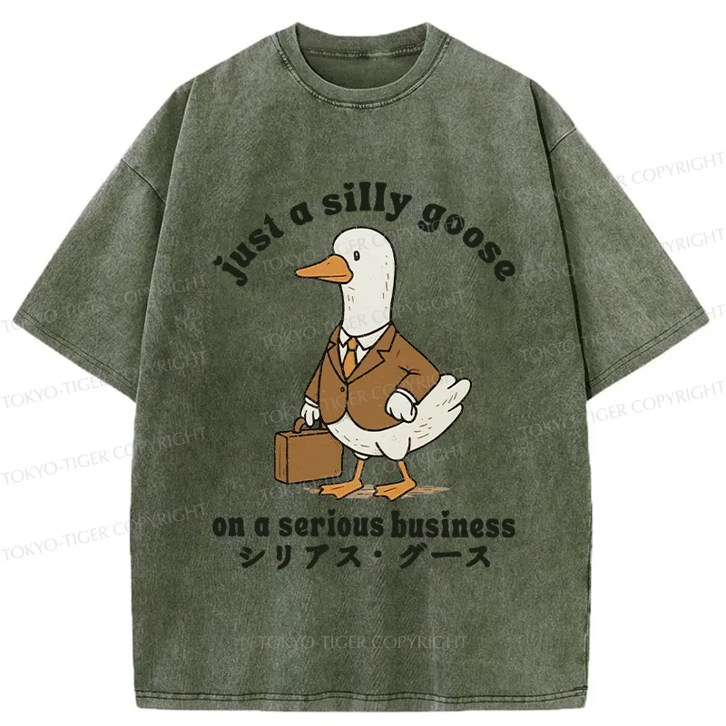 Tokyo-Tiger Silly Goose On A Serious Business Washed T-Shirt