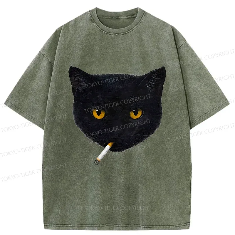 Tokyo-Tiger Smoking Cat Washed T-Shirt