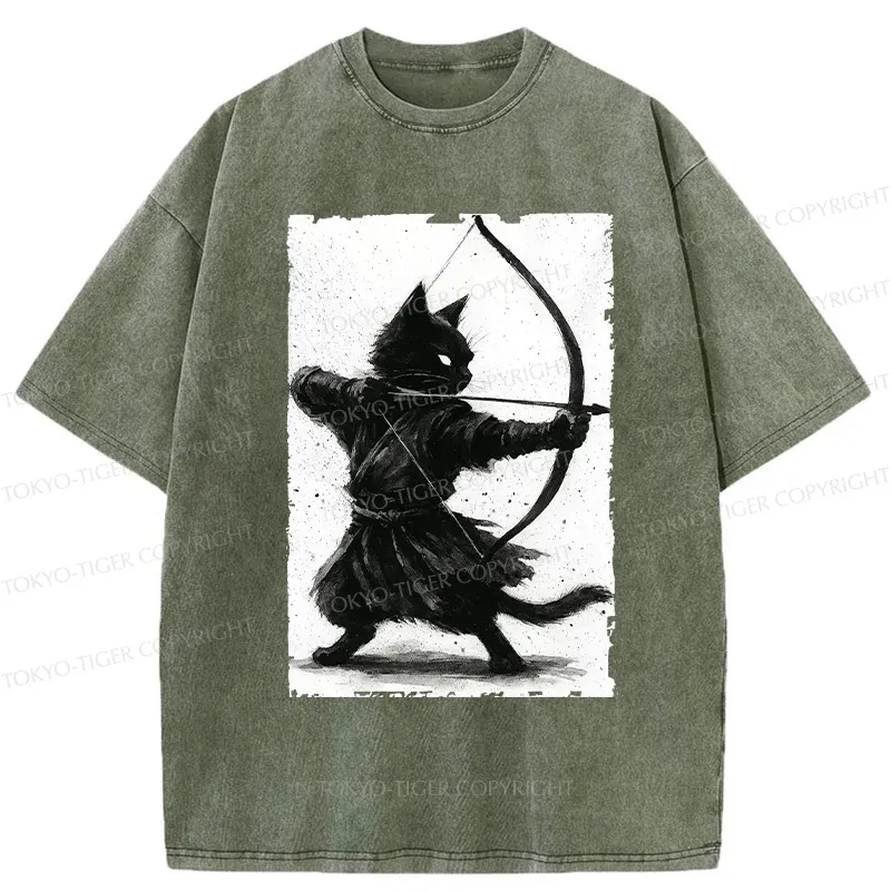 Tokyo-Tiger Retro Cat Archery Washed T-Shirt