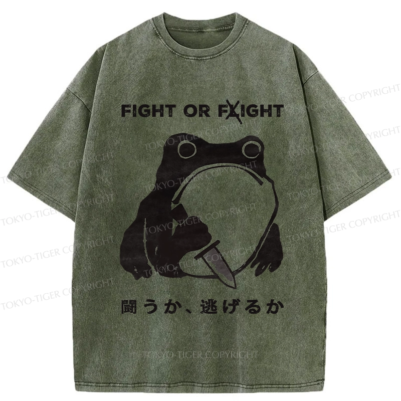 Tokyo-Tiger Fight Or Flight Funny Washed T-Shirt